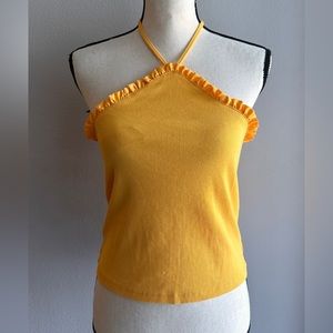 Zara yellow ribbed ruffle halter top